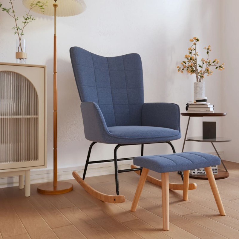 vidaXL Schaukelsessel mit Hocker Blau Stoff vidaXL Schaukelsessel mit Hocker Blau Stoff