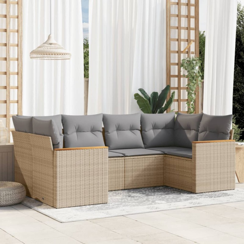 vidaXL 6-tlg. Garten-Sofagarnitur mit Kissen Beige Poly Rattan vidaXL 6-tlg. Garten-Sofagarnitur mit Kissen Beige Poly Rattan