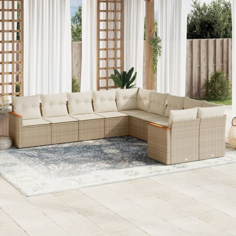 vidaXL 10-tlg. Garten-Sofagarnitur mit Kissen Beige Poly Rattan vidaXL 10-tlg. Garten-Sofagarnitur mit Kissen Beige Poly Rattan
