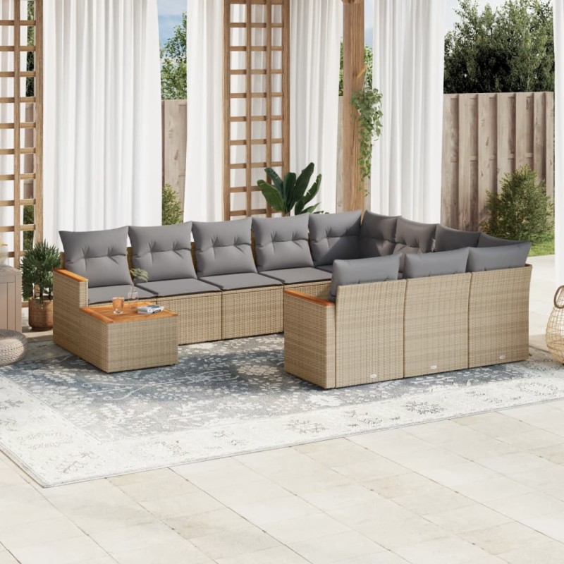 vidaXL 11-tlg. Garten-Sofagarnitur mit Kissen Beige Poly Rattan vidaXL 11-tlg. Garten-Sofagarnitur mit Kissen Beige Poly Rattan