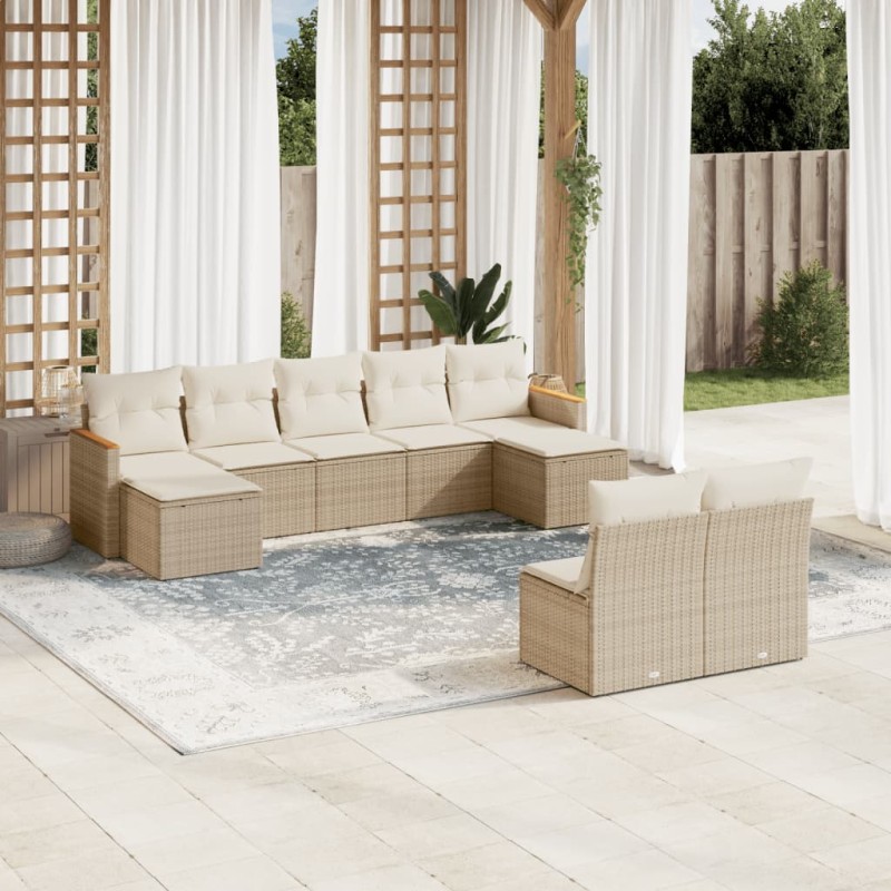 vidaXL 9-tlg. Garten-Sofagarnitur mit Kissen Beige Poly Rattan vidaXL 9-tlg. Garten-Sofagarnitur mit Kissen Beige Poly Rattan