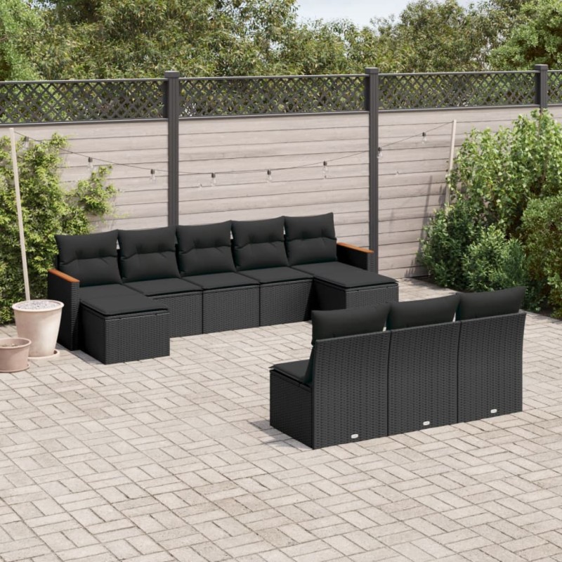 vidaXL 10-tlg. Garten-Sofagarnitur mit Kissen Schwarz Poly Rattan vidaXL 10-tlg. Garten-Sofagarnitur mit Kissen Schwarz Poly Rattan