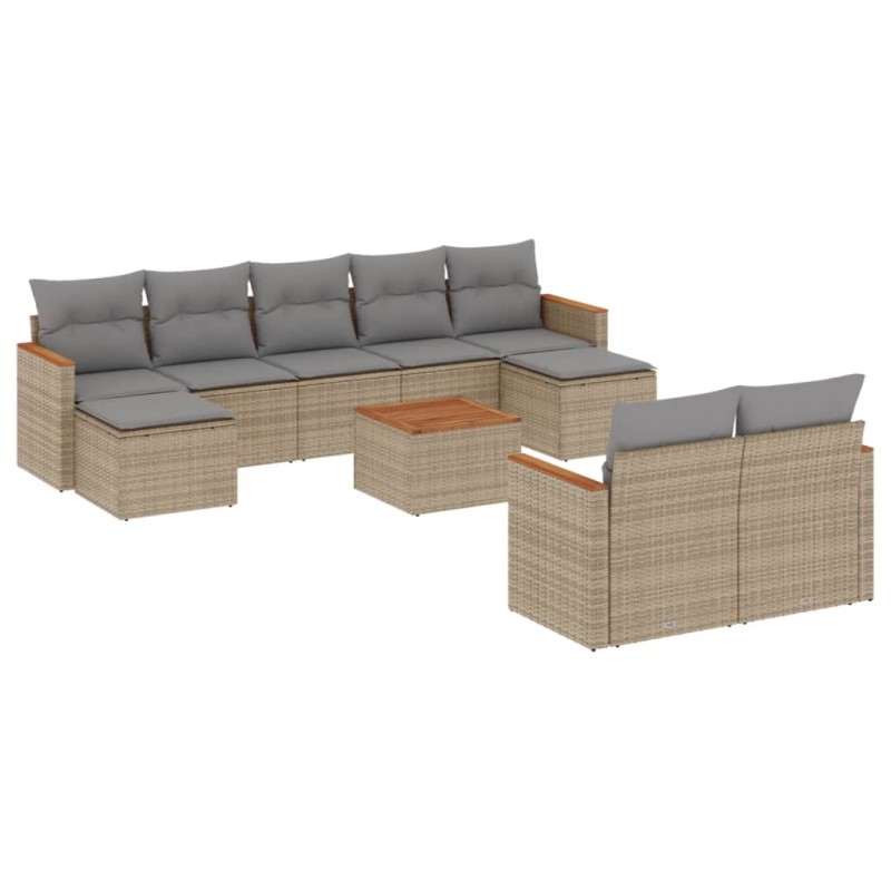 vidaXL 10-tlg. Garten-Sofagarnitur mit Kissen Beige Poly Rattan vidaXL 10-tlg. Garten-Sofagarnitur mit Kissen Beige Poly Rattan