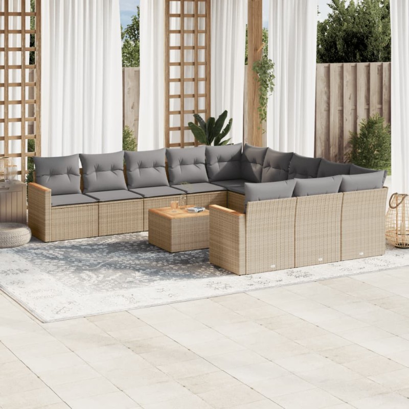 vidaXL 12-tlg. Garten-Sofagarnitur mit Kissen Beige Poly Rattan vidaXL 12-tlg. Garten-Sofagarnitur mit Kissen Beige Poly Rattan
