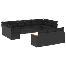 vidaXL 13-tlg. Garten-Sofagarnitur mit Kissen Schwarz Poly Rattan