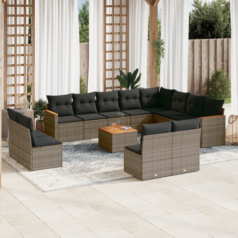 vidaXL 13-tlg. Garten-Sofagarnitur mit Kissen Grau Poly Rattan vidaXL 13-tlg. Garten-Sofagarnitur mit Kissen Grau Poly Rattan