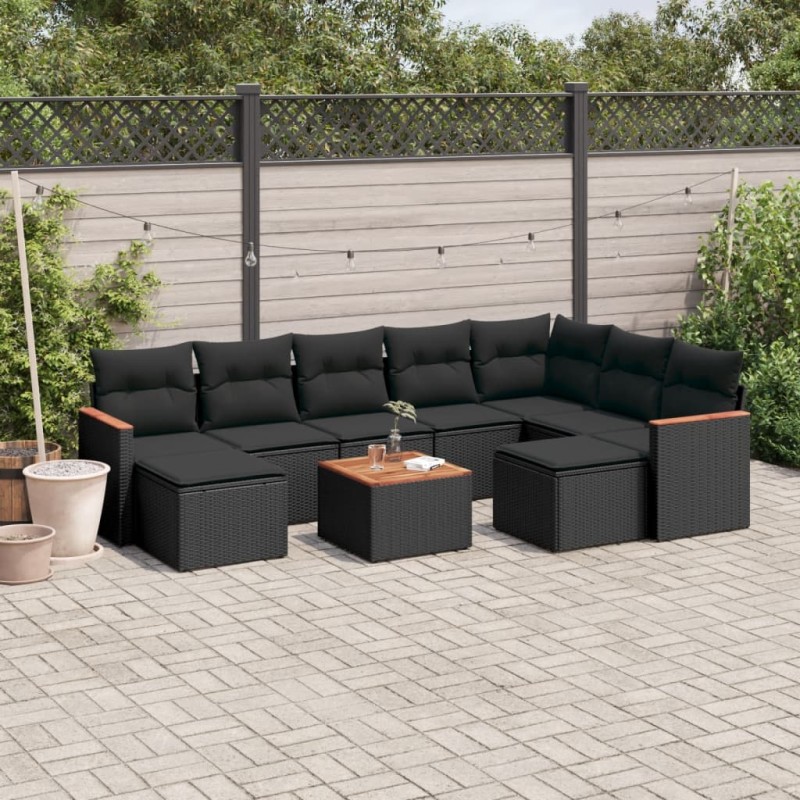 vidaXL 10-tlg. Garten-Sofagarnitur mit Kissen Schwarz Poly Rattan vidaXL 10-tlg. Garten-Sofagarnitur mit Kissen Schwarz Poly Rattan