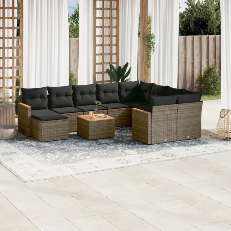 vidaXL 11-tlg. Garten-Sofagarnitur mit Kissen Grau Poly Rattan vidaXL 11-tlg. Garten-Sofagarnitur mit Kissen Grau Poly Rattan