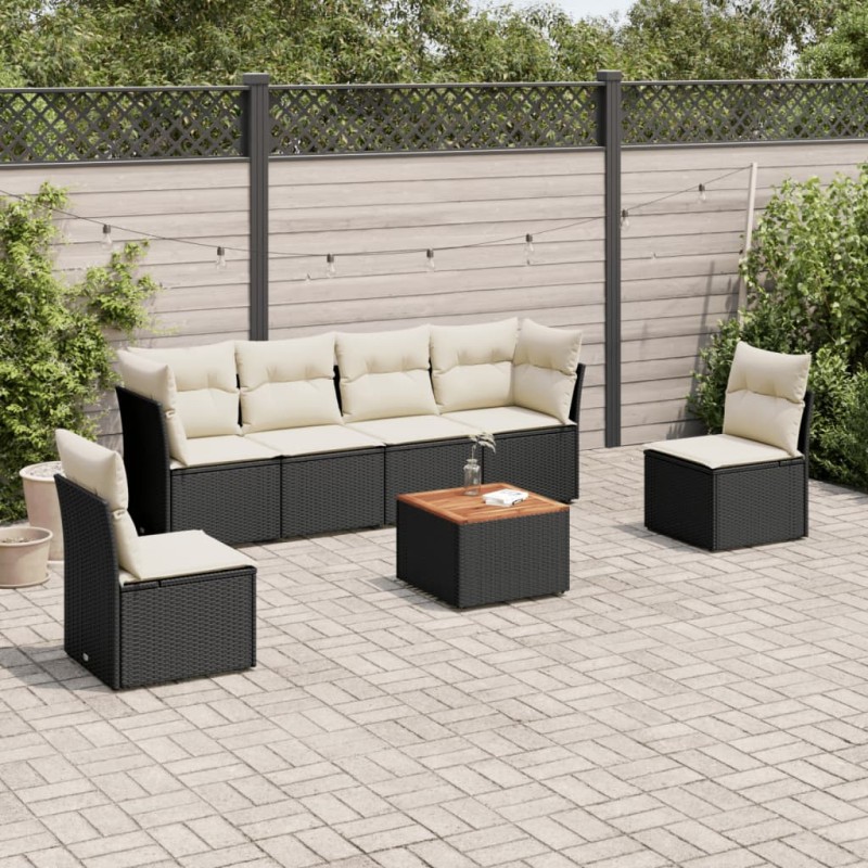 vidaXL 7-tlg. Garten-Sofagarnitur mit Kissen Schwarz Poly Rattan vidaXL 7-tlg. Garten-Sofagarnitur mit Kissen Schwarz Poly Rattan