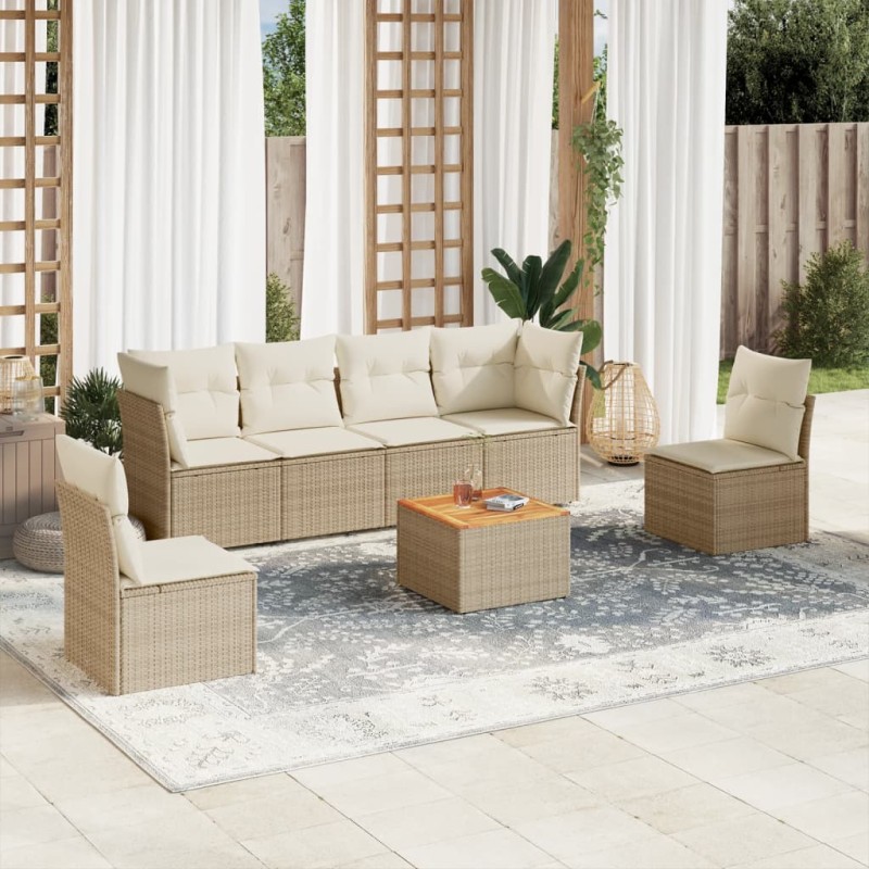 vidaXL 7-tlg. Garten-Sofagarnitur mit Kissen Beige Poly Rattan vidaXL 7-tlg. Garten-Sofagarnitur mit Kissen Beige Poly Rattan