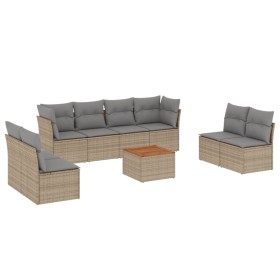 vidaXL 9-tlg. Garten-Sofagarnitur mit Kissen Beige Poly Rattan