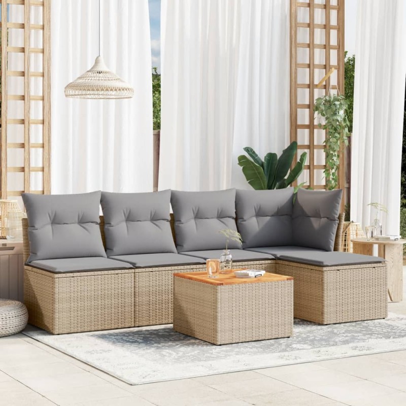 vidaXL 6-tlg. Garten-Sofagarnitur mit Kissen Beige Poly Rattan vidaXL 6-tlg. Garten-Sofagarnitur mit Kissen Beige Poly Rattan