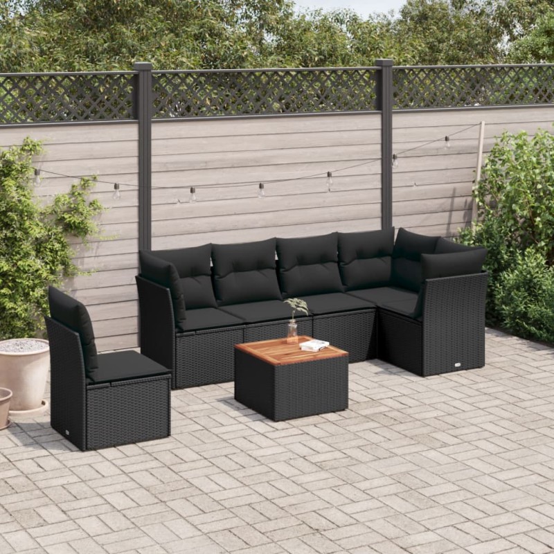 vidaXL 7-tlg. Garten-Sofagarnitur mit Kissen Schwarz Poly Rattan vidaXL 7-tlg. Garten-Sofagarnitur mit Kissen Schwarz Poly Rattan