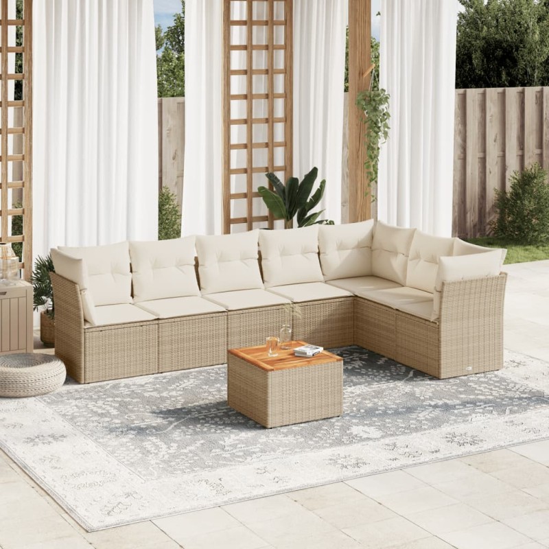 vidaXL 8-tlg. Garten-Sofagarnitur mit Kissen Beige Poly Rattan vidaXL 8-tlg. Garten-Sofagarnitur mit Kissen Beige Poly Rattan