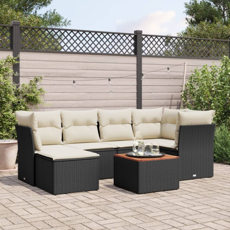 vidaXL 7-tlg. Garten-Sofagarnitur mit Kissen Schwarz Poly Rattan vidaXL 7-tlg. Garten-Sofagarnitur mit Kissen Schwarz Poly Rattan