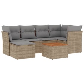 vidaXL 7-tlg. Garten-Sofagarnitur mit Kissen Beige Poly Rattan