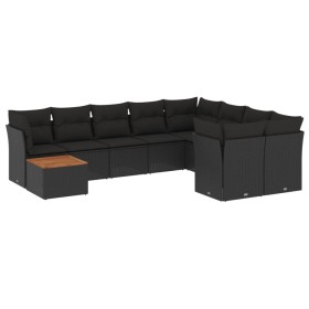 vidaXL 10-tlg. Garten-Sofagarnitur mit Kissen Schwarz Poly Rattan
