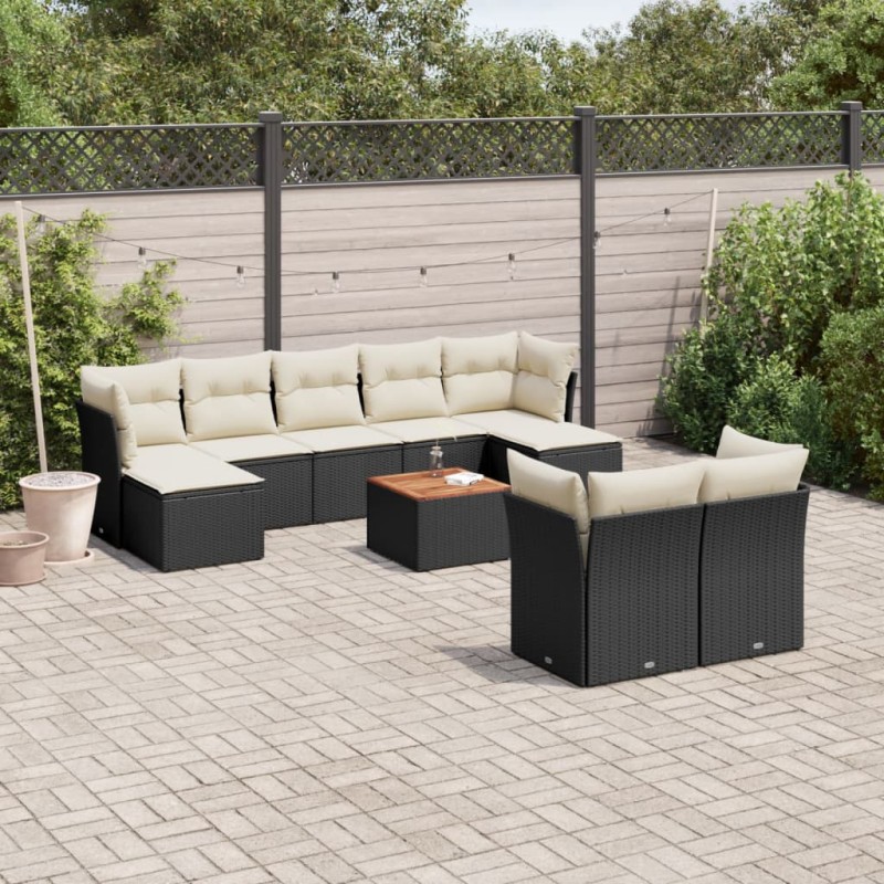 vidaXL 10-tlg. Garten-Sofagarnitur mit Kissen Schwarz Poly Rattan vidaXL 10-tlg. Garten-Sofagarnitur mit Kissen Schwarz Poly Rattan