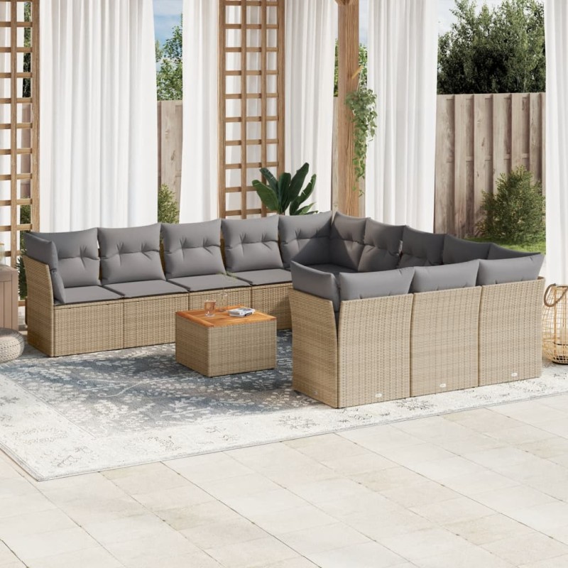 vidaXL 12-tlg. Garten-Sofagarnitur mit Kissen Beige Poly Rattan vidaXL 12-tlg. Garten-Sofagarnitur mit Kissen Beige Poly Rattan
