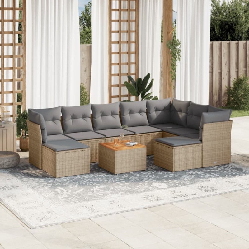 vidaXL 10-tlg. Garten-Sofagarnitur mit Kissen Beige Poly Rattan vidaXL 10-tlg. Garten-Sofagarnitur mit Kissen Beige Poly Rattan