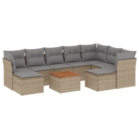 vidaXL 10-tlg. Garten-Sofagarnitur mit Kissen Beige Poly Rattan