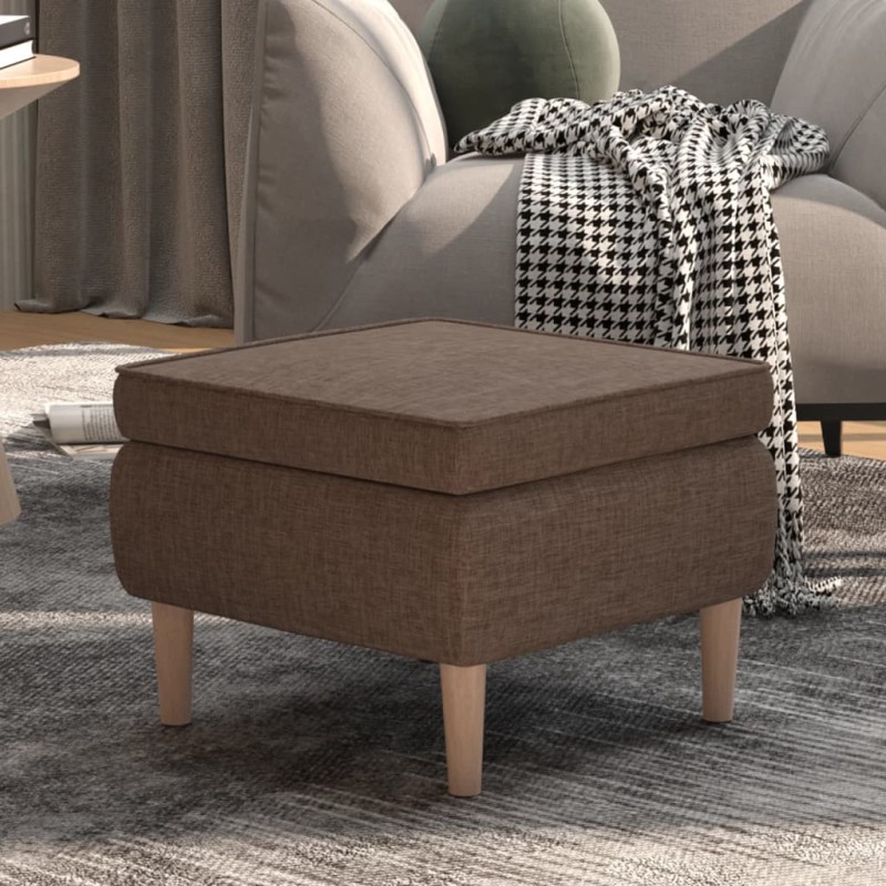 Hocker mit Holzbeinen Taupe Stoff Hocker mit Holzbeinen Taupe Stoff