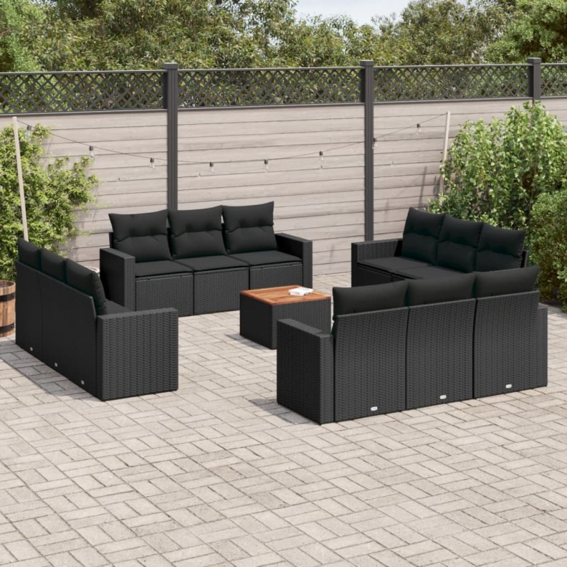 vidaXL 13-tlg. Garten-Sofagarnitur mit Kissen Schwarz Poly Rattan vidaXL 13-tlg. Garten-Sofagarnitur mit Kissen Schwarz Poly Rattan