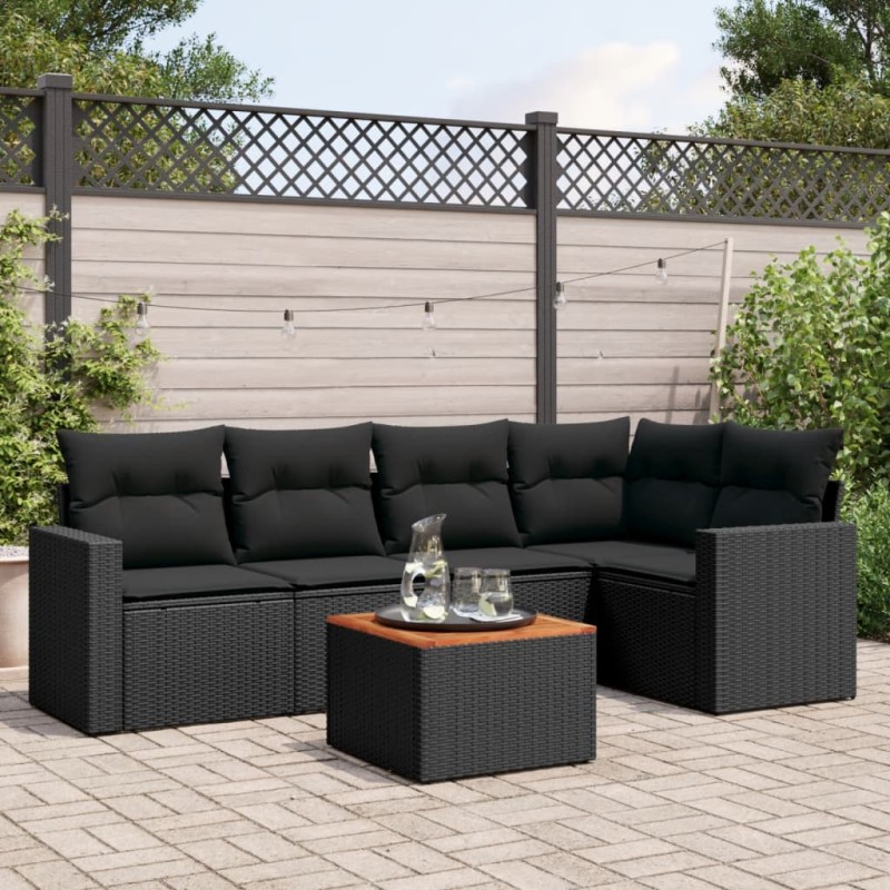 vidaXL 6-tlg. Garten-Sofagarnitur mit Kissen Schwarz Poly Rattan vidaXL 6-tlg. Garten-Sofagarnitur mit Kissen Schwarz Poly Rattan