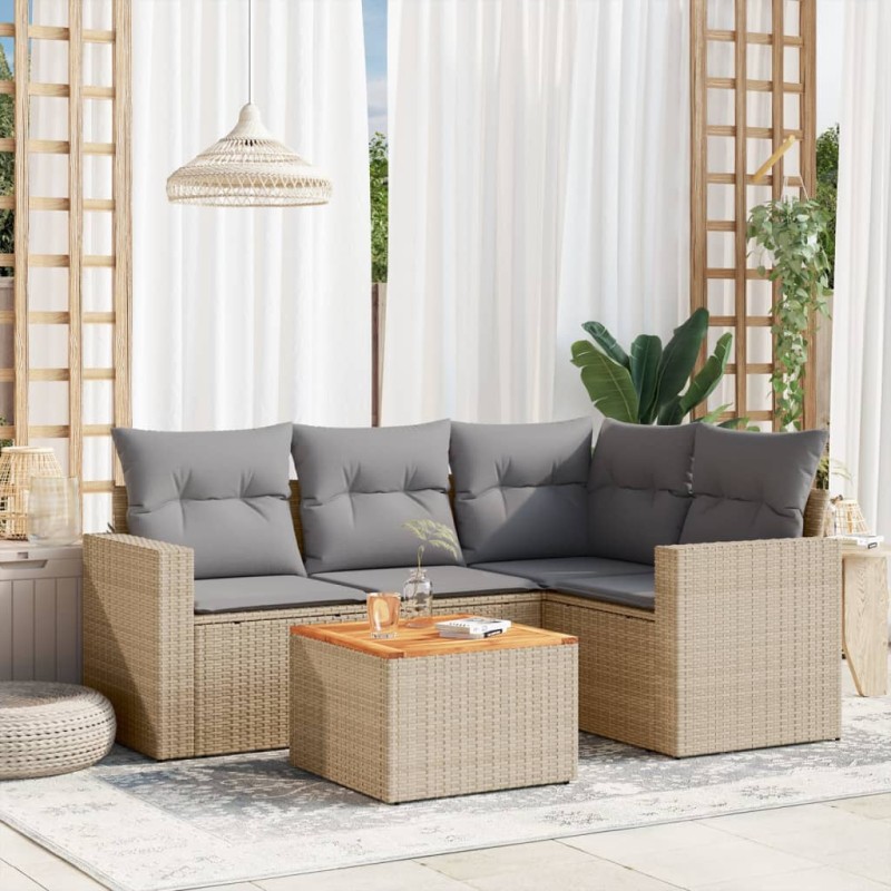 vidaXL 5-tlg. Garten-Sofagarnitur mit Kissen Beige Poly Rattan vidaXL 5-tlg. Garten-Sofagarnitur mit Kissen Beige Poly Rattan