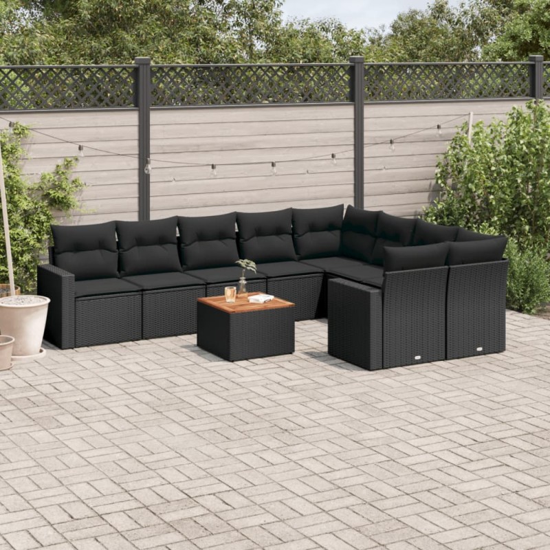 vidaXL 10-tlg. Garten-Sofagarnitur mit Kissen Schwarz Poly Rattan vidaXL 10-tlg. Garten-Sofagarnitur mit Kissen Schwarz Poly Rattan