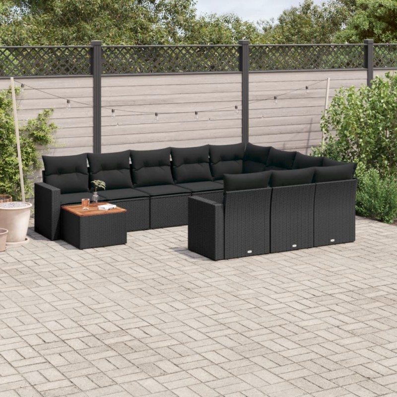 vidaXL 11-tlg. Garten-Sofagarnitur mit Kissen Schwarz Poly Rattan vidaXL 11-tlg. Garten-Sofagarnitur mit Kissen Schwarz Poly Rattan