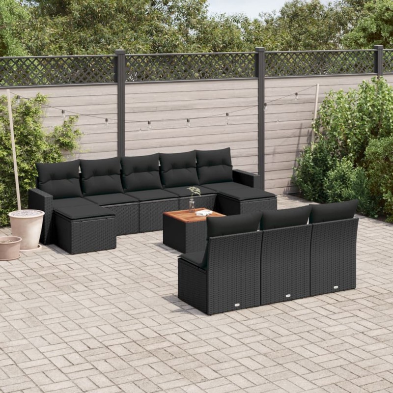 vidaXL 11-tlg. Garten-Sofagarnitur mit Kissen Schwarz Poly Rattan vidaXL 11-tlg. Garten-Sofagarnitur mit Kissen Schwarz Poly Rattan