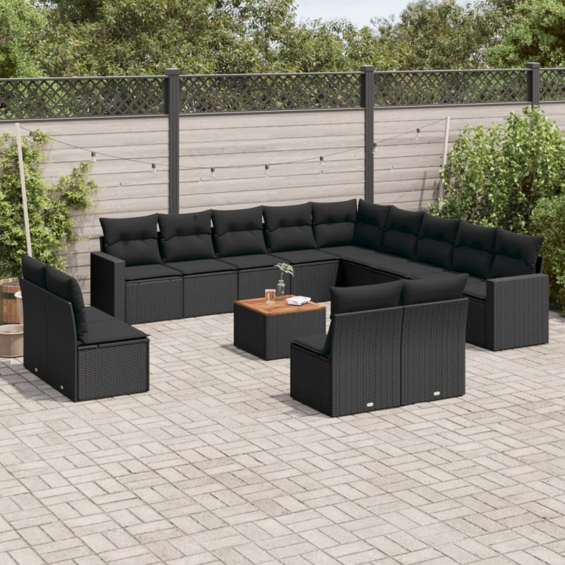 vidaXL 14-tlg. Garten-Sofagarnitur mit Kissen Schwarz Poly Rattan vidaXL 14-tlg. Garten-Sofagarnitur mit Kissen Schwarz Poly Rattan