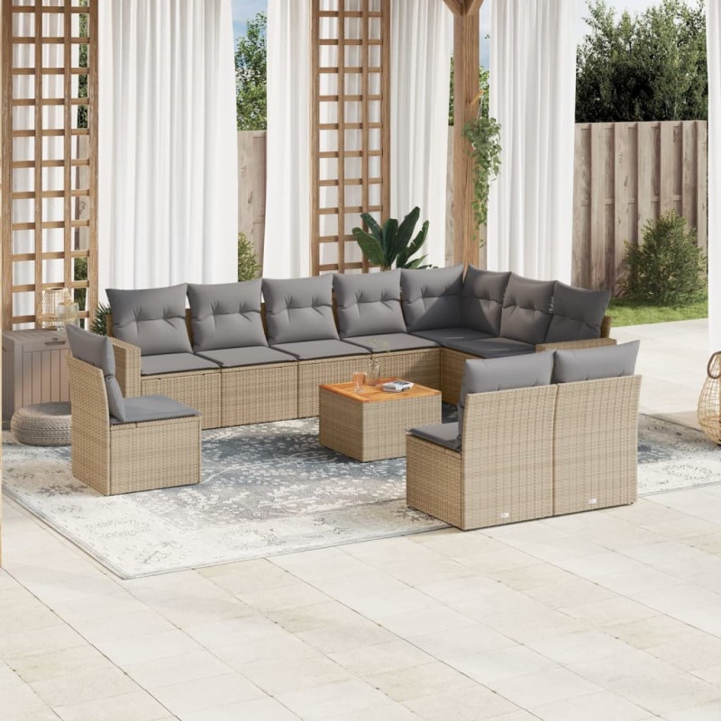 vidaXL 11-tlg. Garten-Sofagarnitur mit Kissen Beige Poly Rattan vidaXL 11-tlg. Garten-Sofagarnitur mit Kissen Beige Poly Rattan