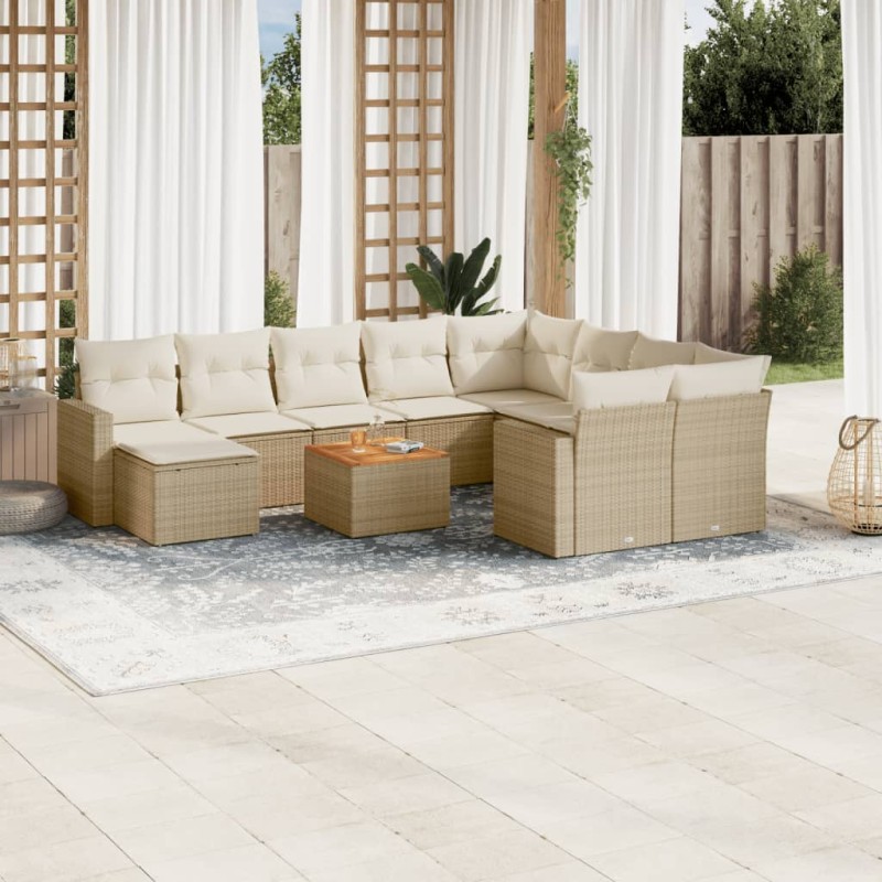 vidaXL 11-tlg. Garten-Sofagarnitur mit Kissen Beige Poly Rattan vidaXL 11-tlg. Garten-Sofagarnitur mit Kissen Beige Poly Rattan