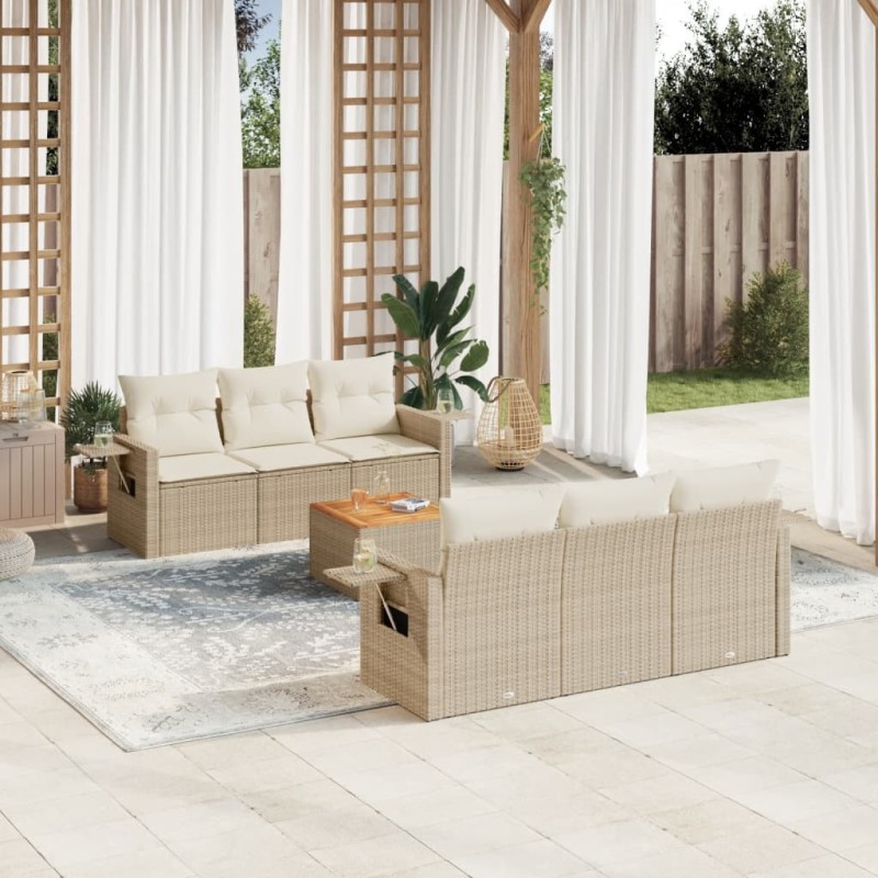 vidaXL 7-tlg. Garten-Sofagarnitur mit Kissen Beige Poly Rattan vidaXL 7-tlg. Garten-Sofagarnitur mit Kissen Beige Poly Rattan