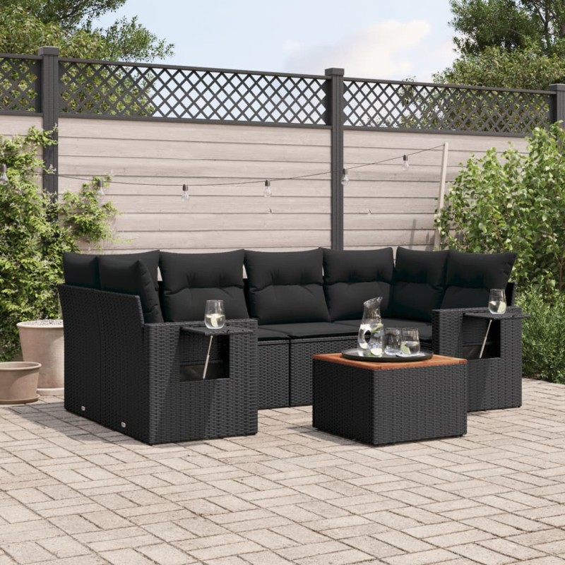 vidaXL 7-tlg. Garten-Sofagarnitur mit Kissen Schwarz Poly Rattan vidaXL 7-tlg. Garten-Sofagarnitur mit Kissen Schwarz Poly Rattan