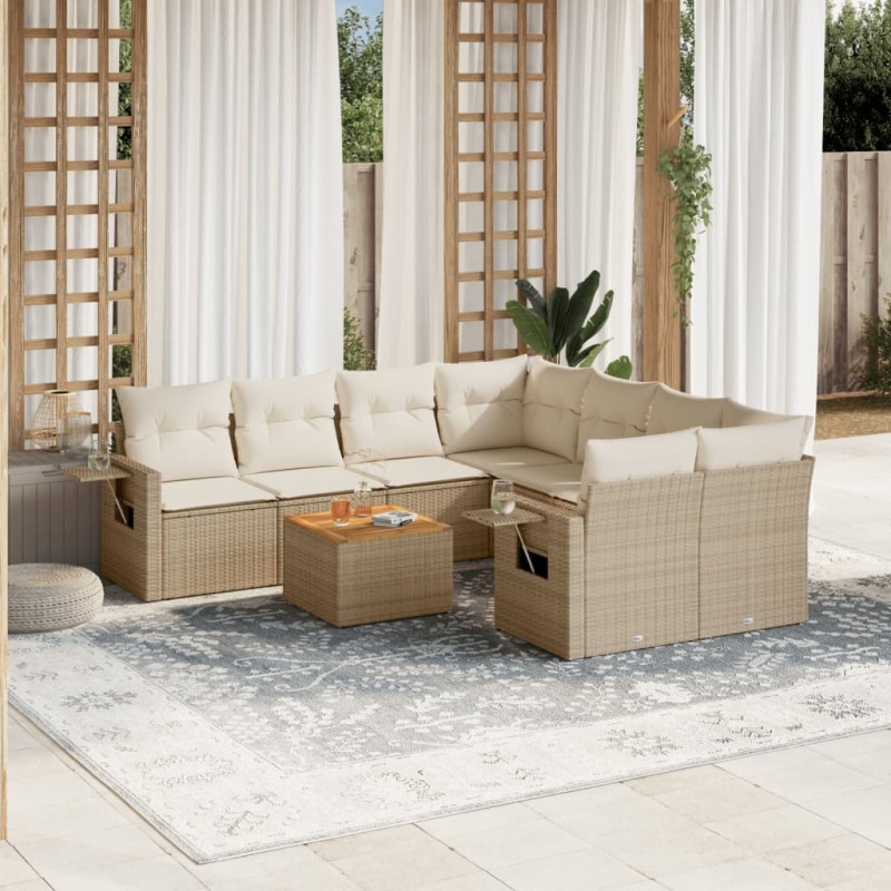 vidaXL 9-tlg. Garten-Sofagarnitur mit Kissen Beige Poly Rattan vidaXL 9-tlg. Garten-Sofagarnitur mit Kissen Beige Poly Rattan