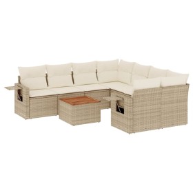 vidaXL 9-tlg. Garten-Sofagarnitur mit Kissen Beige Poly Rattan