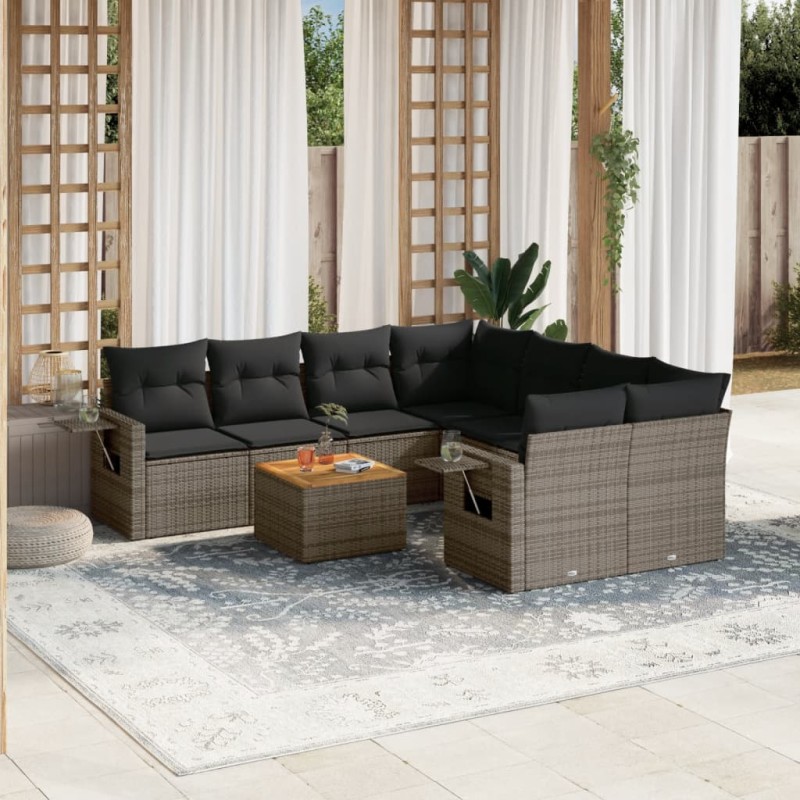 vidaXL 9-tlg. Garten-Sofagarnitur mit Kissen Grau Poly Rattan vidaXL 9-tlg. Garten-Sofagarnitur mit Kissen Grau Poly Rattan
