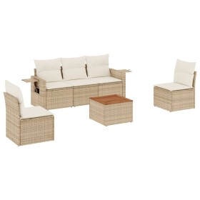 vidaXL 6-tlg. Garten-Sofagarnitur mit Kissen Beige Poly Rattan