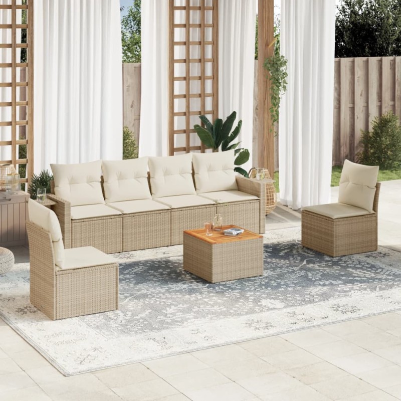 vidaXL 7-tlg. Garten-Sofagarnitur mit Kissen Beige Poly Rattan vidaXL 7-tlg. Garten-Sofagarnitur mit Kissen Beige Poly Rattan