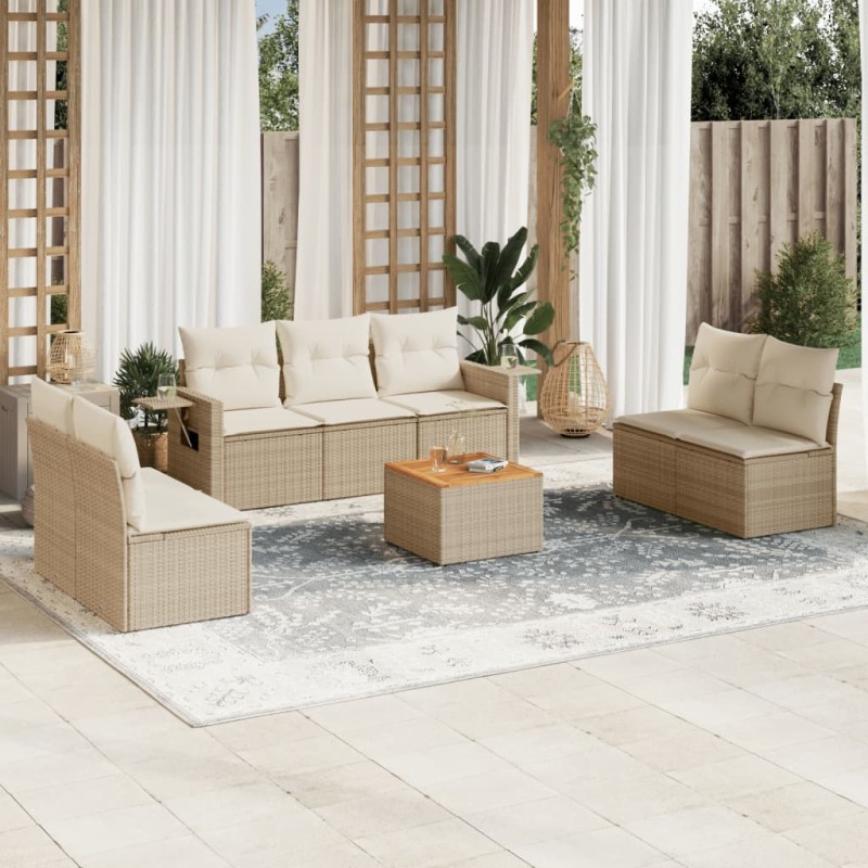 vidaXL 8-tlg. Garten-Sofagarnitur mit Kissen Beige Poly Rattan vidaXL 8-tlg. Garten-Sofagarnitur mit Kissen Beige Poly Rattan