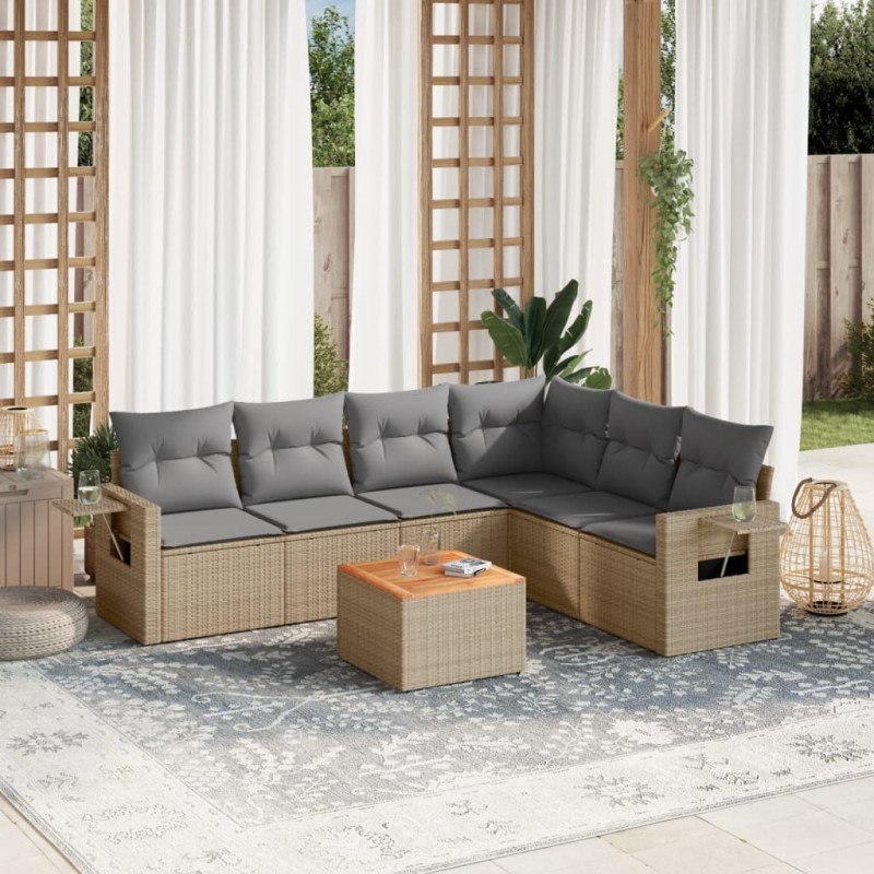 vidaXL 7-tlg. Garten-Sofagarnitur mit Kissen Beige Poly Rattan vidaXL 7-tlg. Garten-Sofagarnitur mit Kissen Beige Poly Rattan