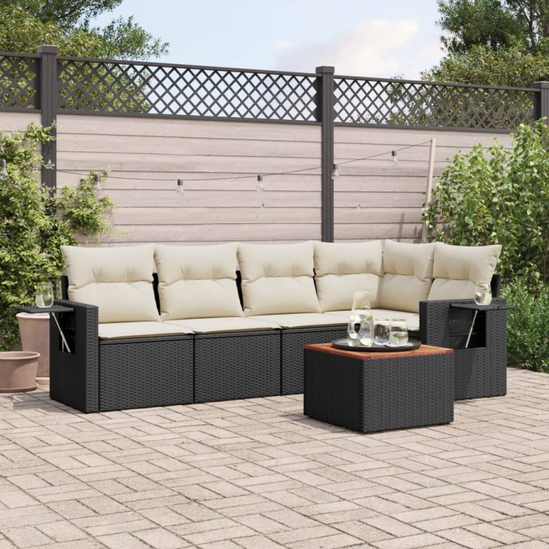 vidaXL 6-tlg. Garten-Sofagarnitur mit Kissen Schwarz Poly Rattan vidaXL 6-tlg. Garten-Sofagarnitur mit Kissen Schwarz Poly Rattan