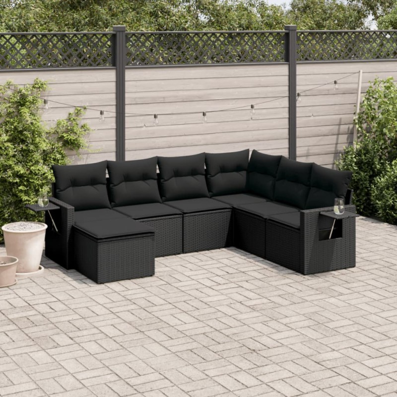 vidaXL 7-tlg. Garten-Sofagarnitur mit Kissen Schwarz Poly Rattan vidaXL 7-tlg. Garten-Sofagarnitur mit Kissen Schwarz Poly Rattan