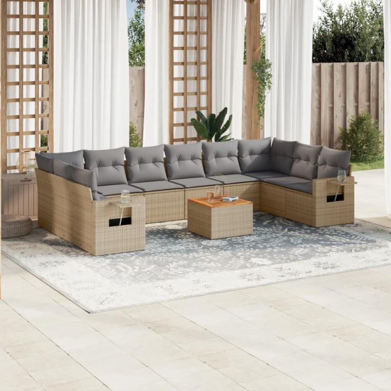 vidaXL 11-tlg. Garten-Sofagarnitur mit Kissen Beige Poly Rattan vidaXL 11-tlg. Garten-Sofagarnitur mit Kissen Beige Poly Rattan