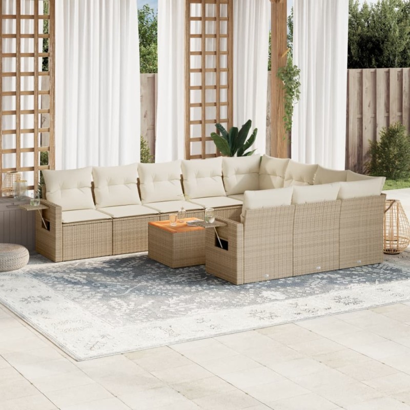 vidaXL 11-tlg. Garten-Sofagarnitur mit Kissen Beige Poly Rattan vidaXL 11-tlg. Garten-Sofagarnitur mit Kissen Beige Poly Rattan