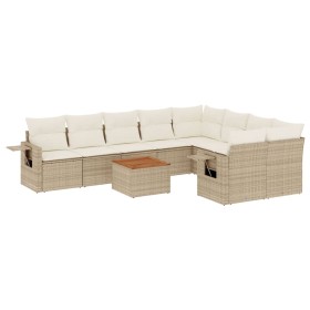 vidaXL 10-tlg. Garten-Sofagarnitur mit Kissen Beige Poly Rattan