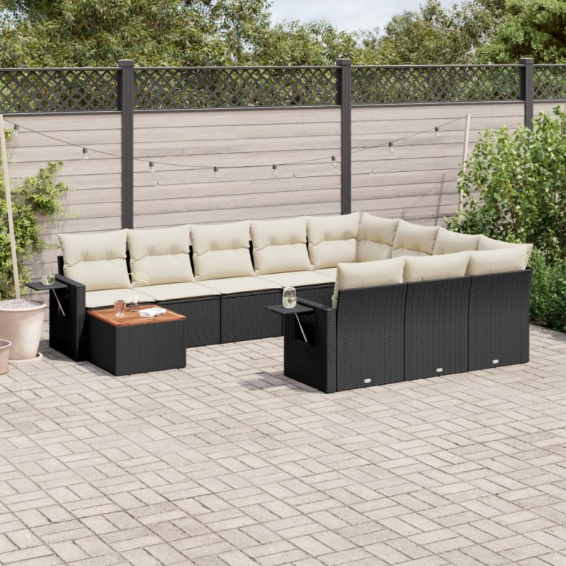 vidaXL 11-tlg. Garten-Sofagarnitur mit Kissen Schwarz Poly Rattan vidaXL 11-tlg. Garten-Sofagarnitur mit Kissen Schwarz Poly Rattan